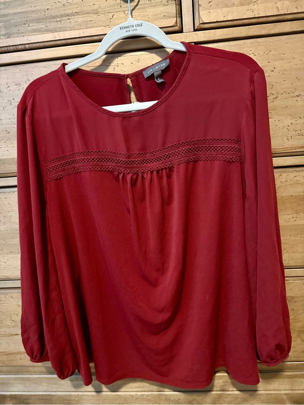 The Limited Wine Red Lace-Trim Long-Sleeve Blouse